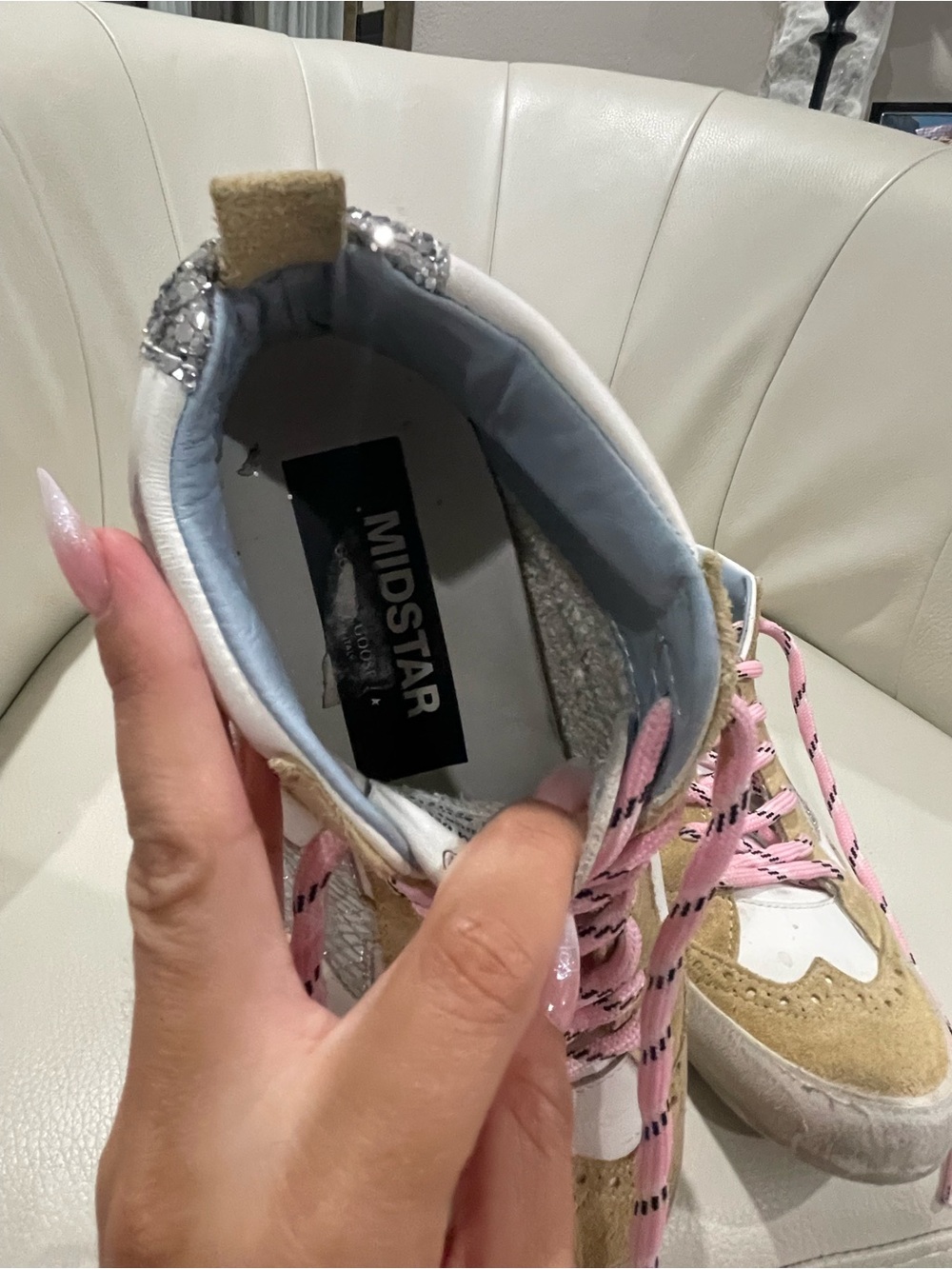 Golden Goose White High-Top Sneakers with Pink Laces - Picture 8 of 9